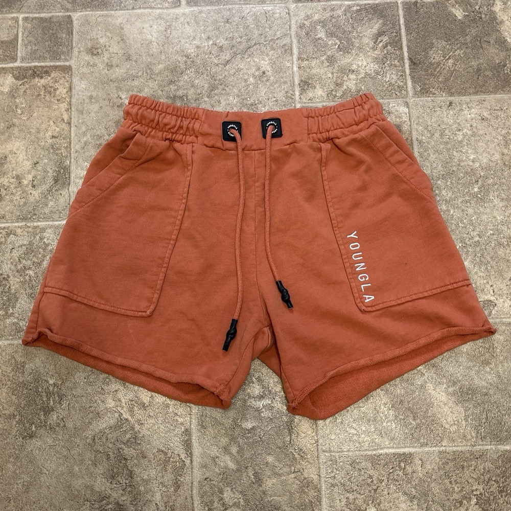 YoungLA Sweat Shorts Small Burnt Orange Cotton Raw Hem Gym Workout Comfy